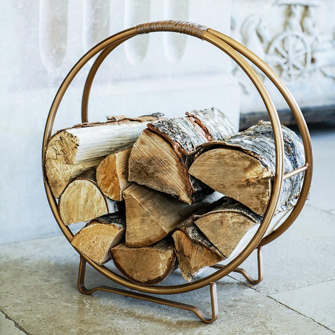 Contemporary Round Copper Log Holder