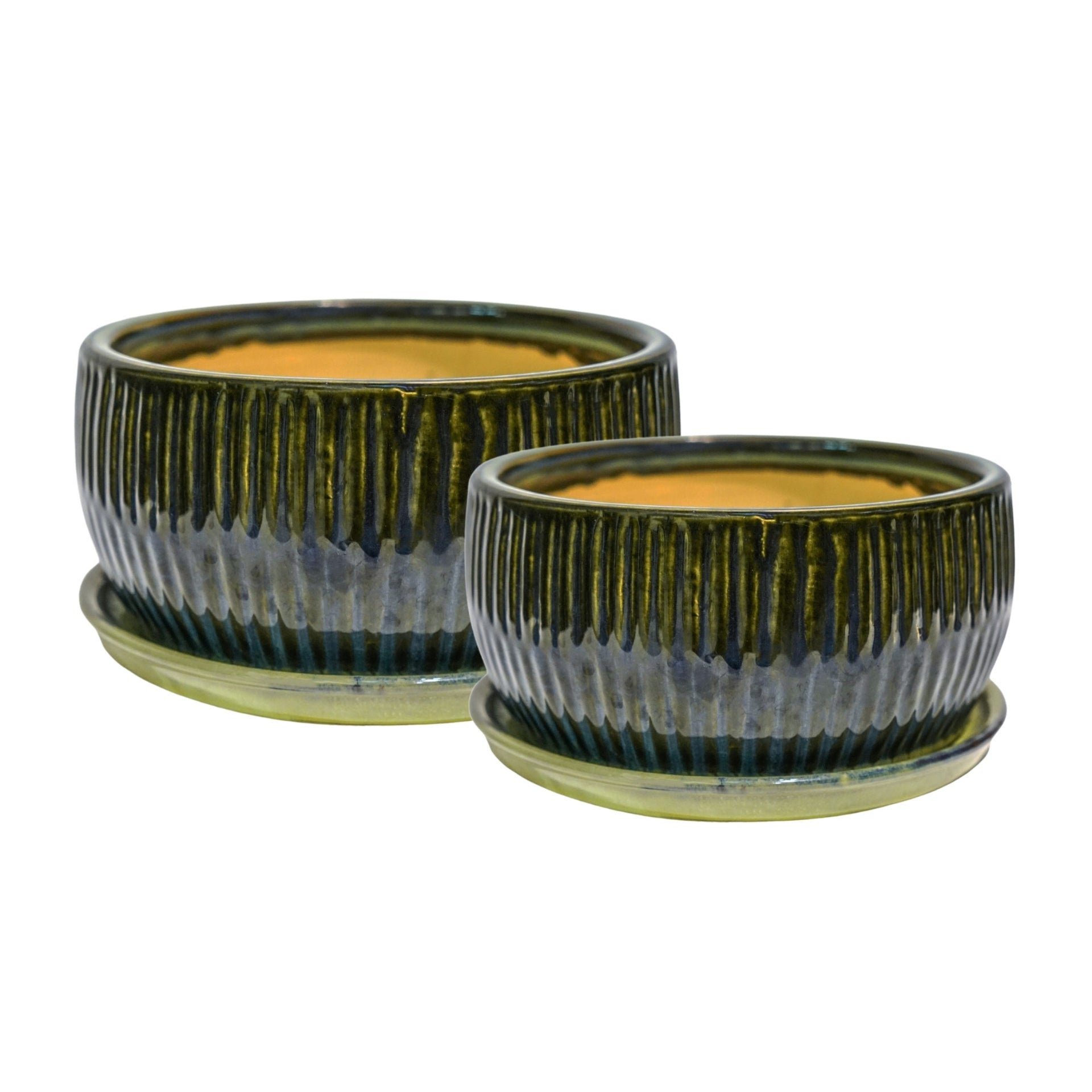 Reactive Glaze Round Bonsai Planter Set 2