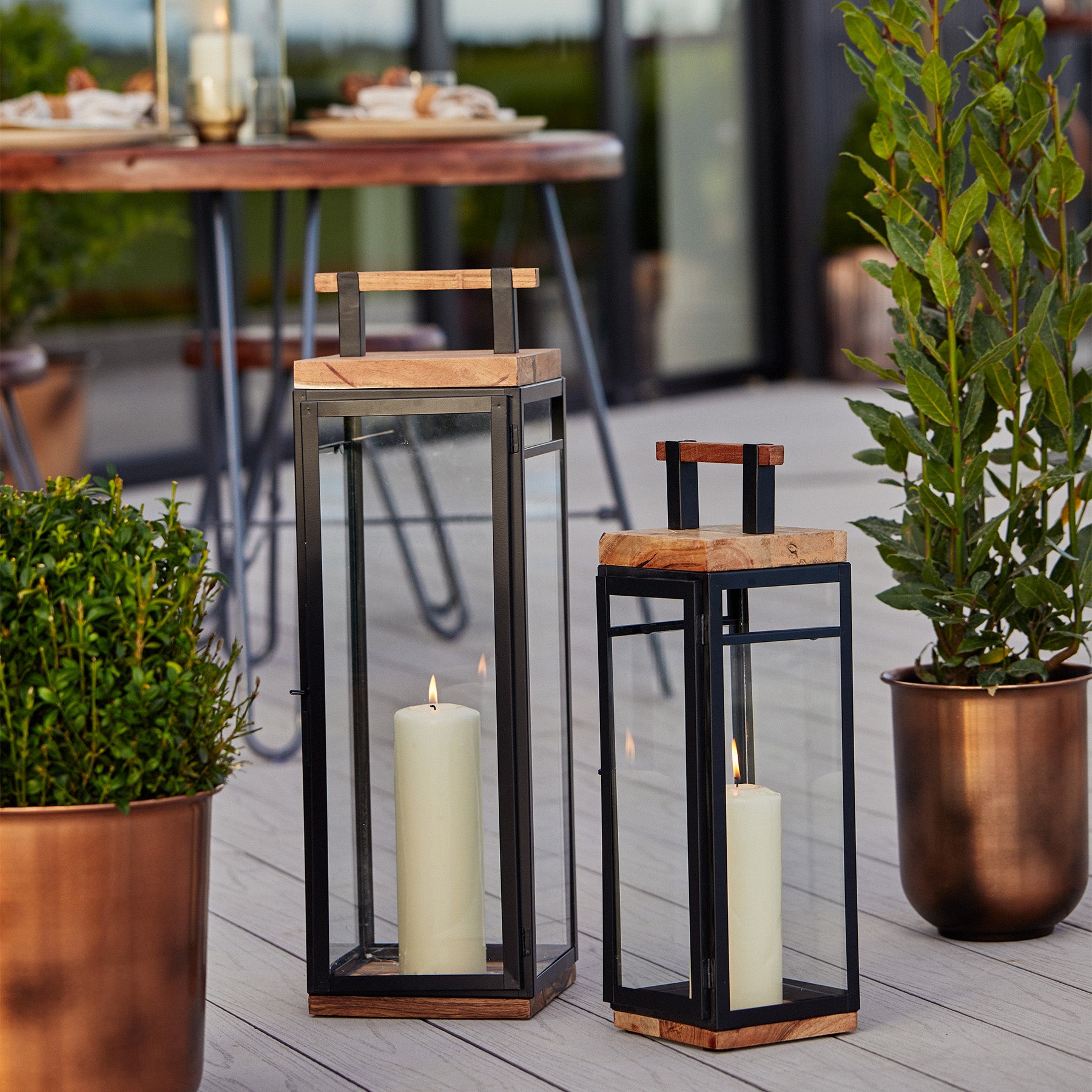Grace Tall Lantern Acacia Wood