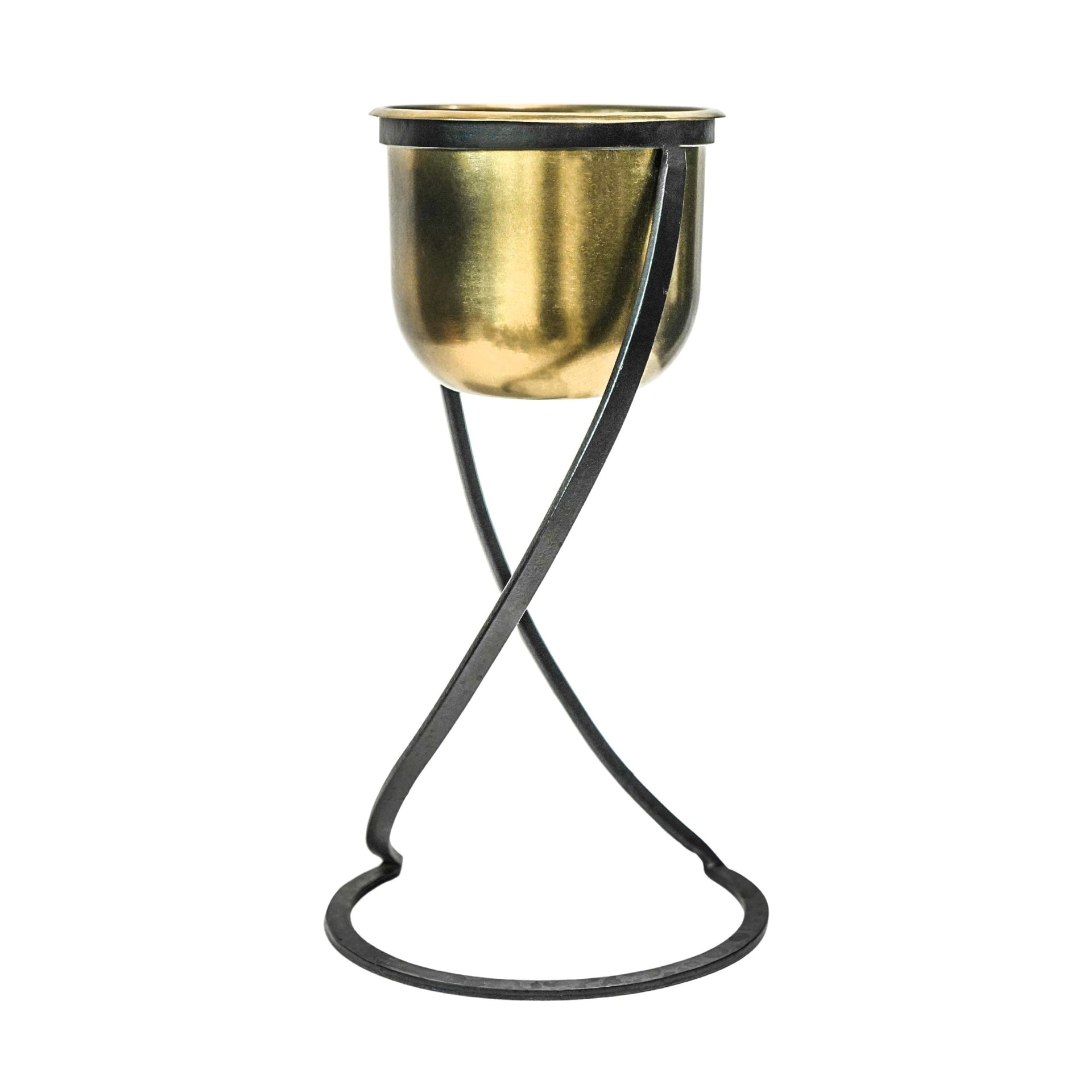 Indoor Kensington Brass Metal Round Planter on Stand