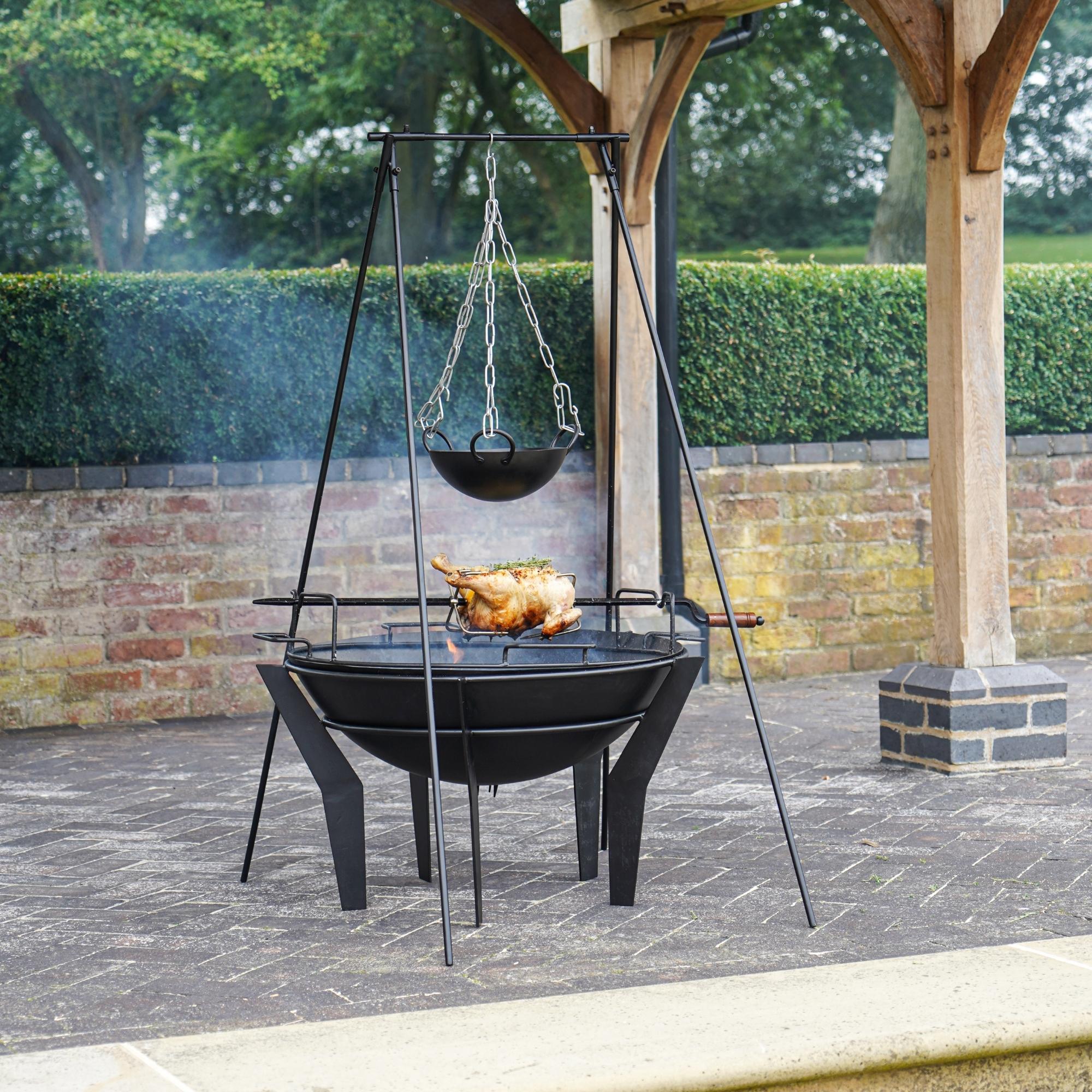 Outdoor Metal Kendal Firebowl on Stand in Black