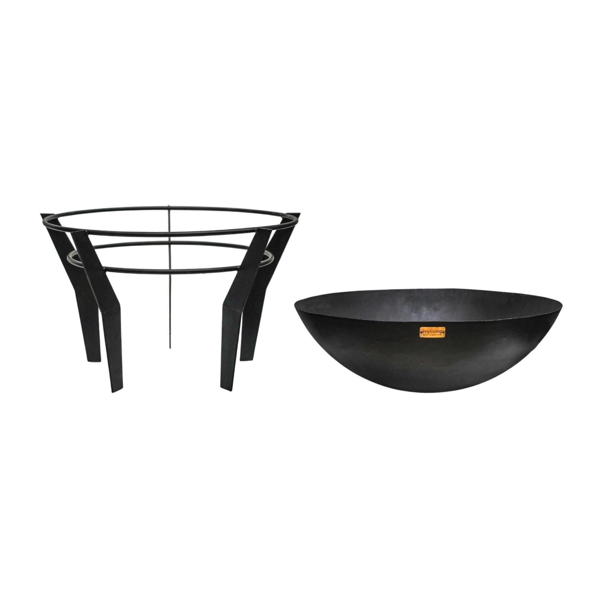 Outdoor Metal Kendal Firebowl on Stand in Black