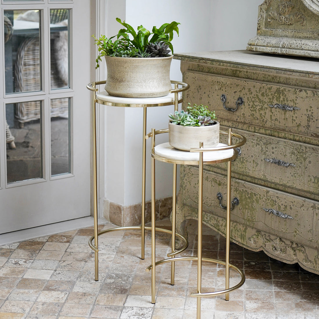 Opulence Set of 2 Nested Side Tables Marble/Gold