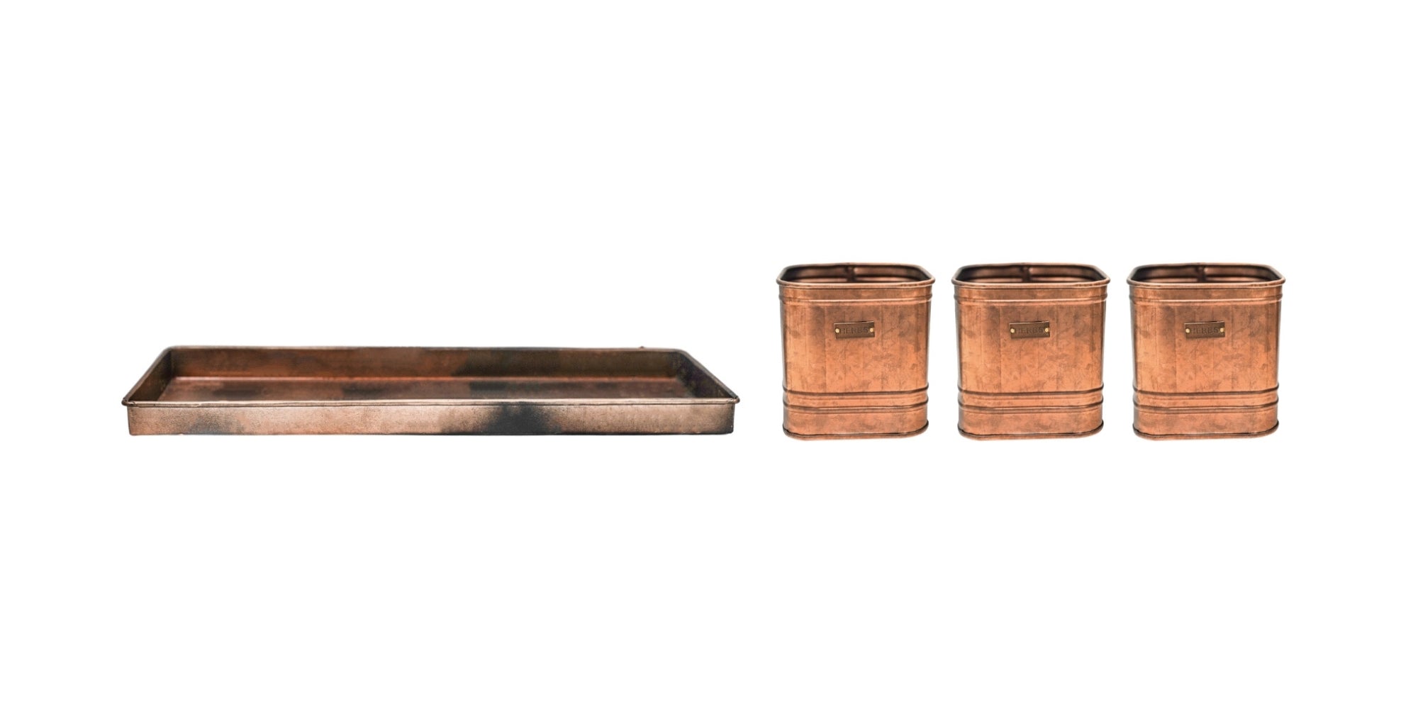 Outdoor Hampton Copper Set of 3 Herb Planters With Tray