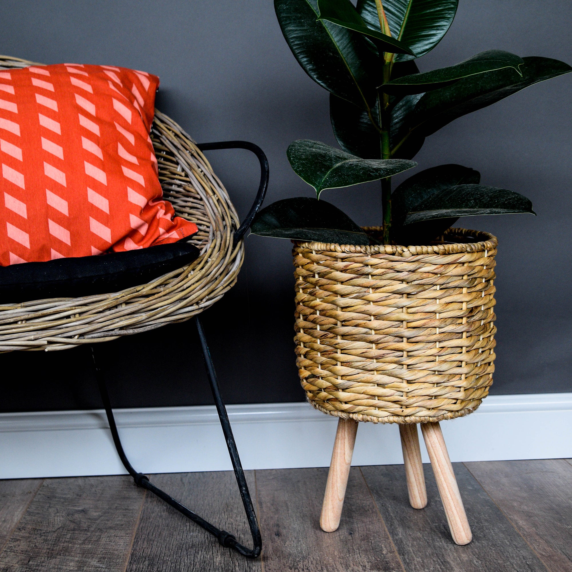 Water Hyacinth Lined basket on Legs