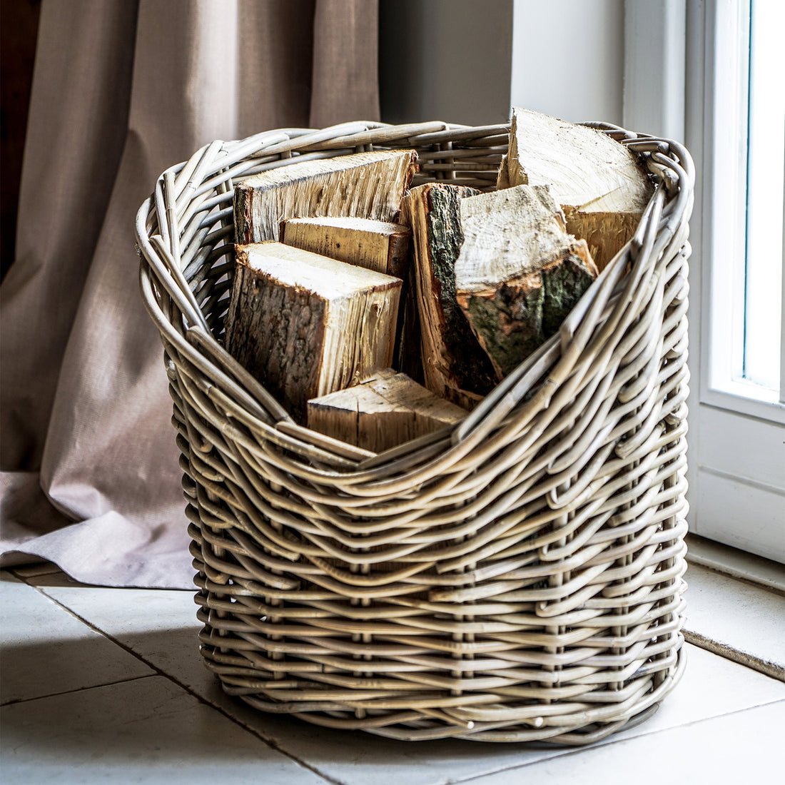 Panier à bûches en osier rond